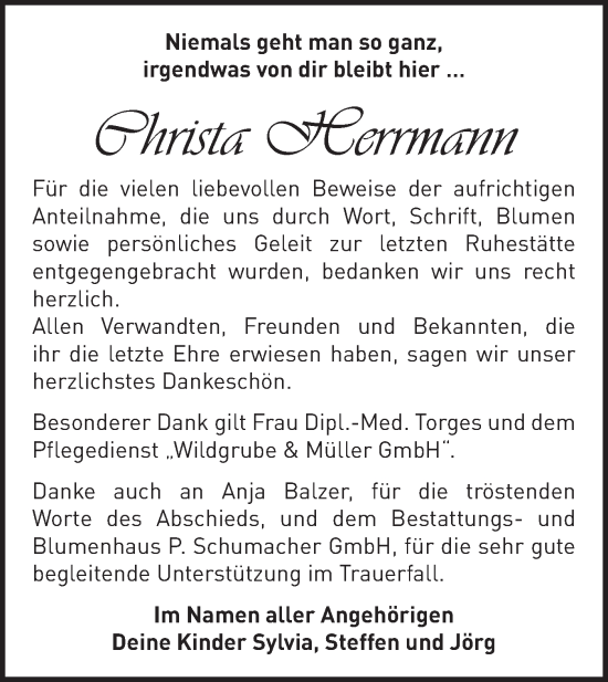 Traueranzeige von Christa Herrmann von Märkische Oderzeitung