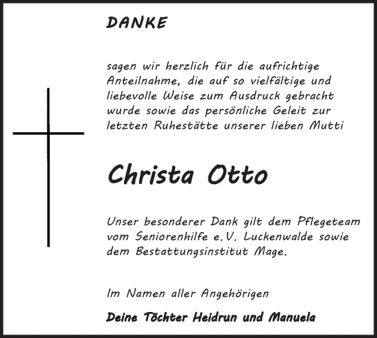 Traueranzeige von Christa Otto von Märkische Oderzeitung