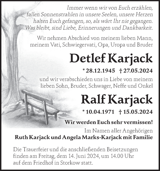 Traueranzeige von Detlef und Ralf Karjack von Märkische Oderzeitung