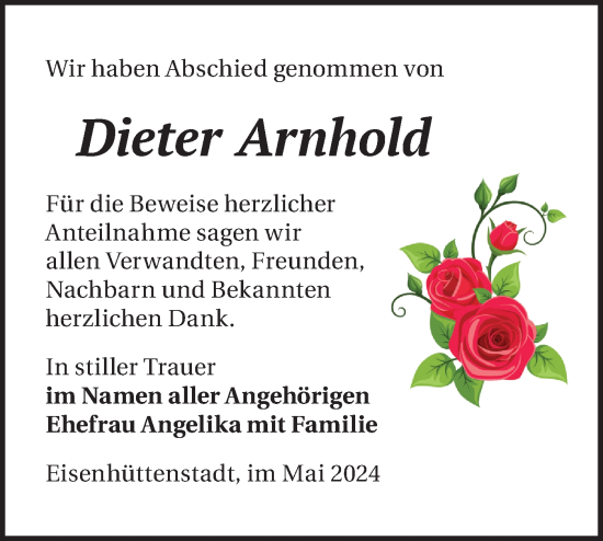 Traueranzeige von Dieter Arnhold von Märkische Oderzeitung