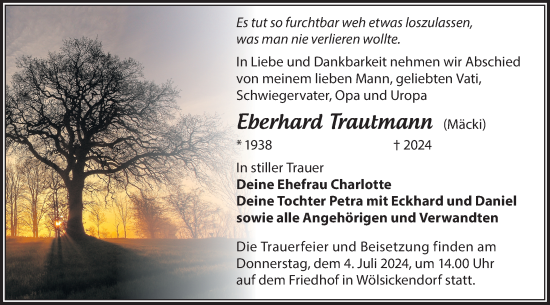 Traueranzeige von Eberhard Trautmann von Märkische Oderzeitung