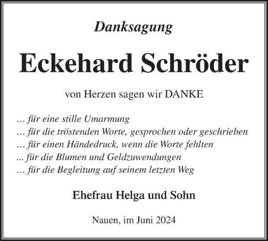 Traueranzeige von Eckehard Schröder von Märkische Oderzeitung