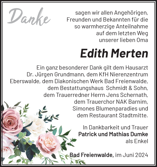 Traueranzeige von Edith Merten von Märkische Oderzeitung