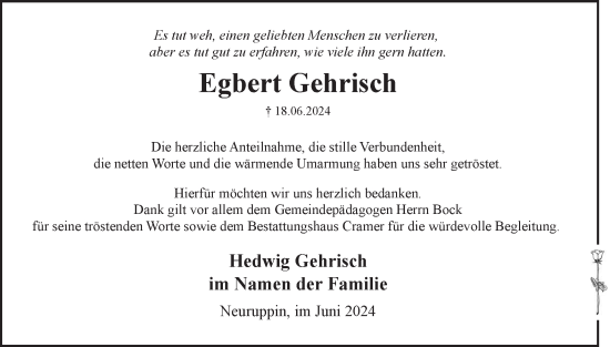 Traueranzeige von Egbert Gehrisch von Märkische Oderzeitung