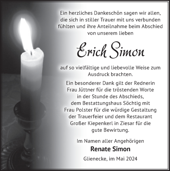 Traueranzeige von Erich Simon von Märkische Oderzeitung