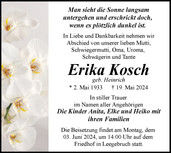 Traueranzeige von Erika Kosch von Märkische Oderzeitung