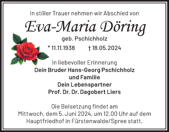 Traueranzeige von Eva-Maria Döring von Märkische Oderzeitung