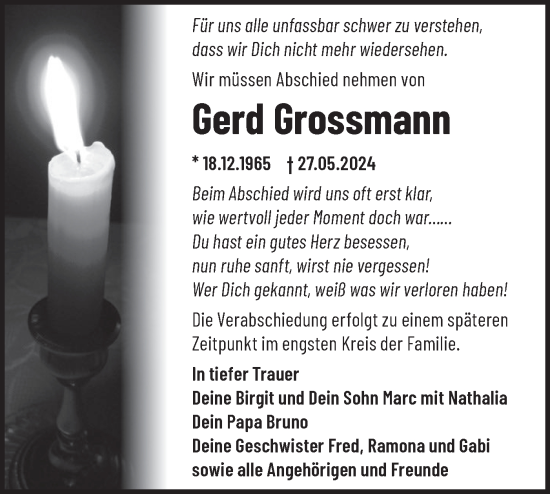 Traueranzeige von Gerd Grossmann von Märkische Oderzeitung