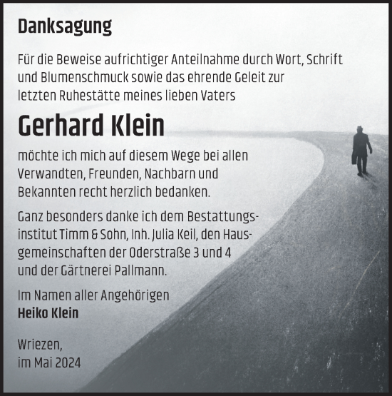 Traueranzeige von Gerhard Klein von Märkische Oderzeitung