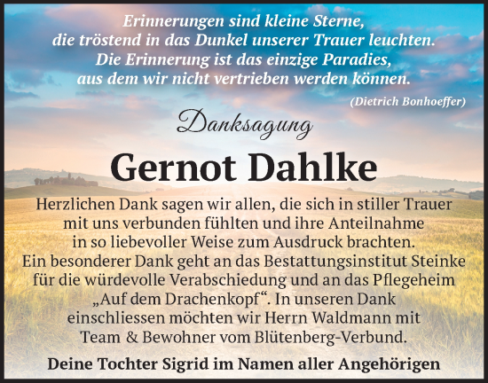 Traueranzeige von Gernot Dahlke von Märkische Oderzeitung