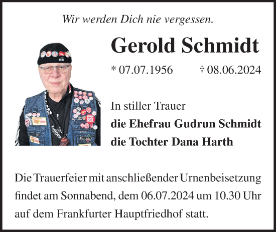 Traueranzeige von Gerold Schmidt von Märkische Oderzeitung