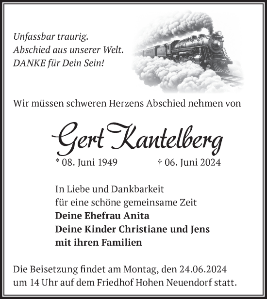 Traueranzeige von Gert Kantelberg von Märkische Oderzeitung