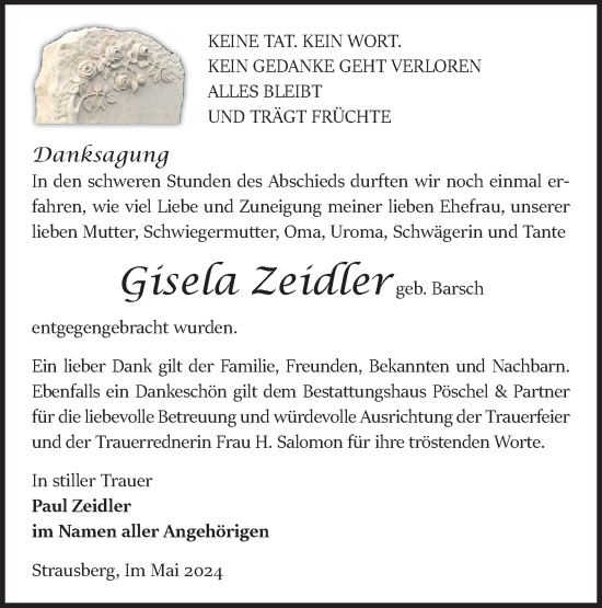 Traueranzeige von Gisela Zeidler von Märkische Oderzeitung