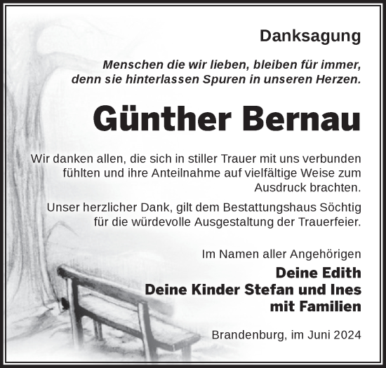 Traueranzeige von Günther Bernau von Märkische Oderzeitung