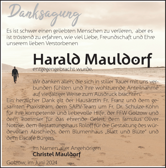 Traueranzeige von Harald Mauldorf von Märkische Oderzeitung