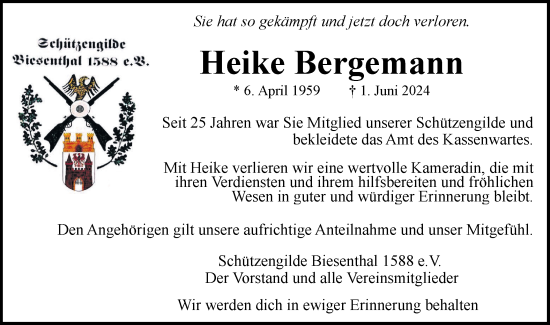 Traueranzeige von Heike Bergemann von Märkische Oderzeitung