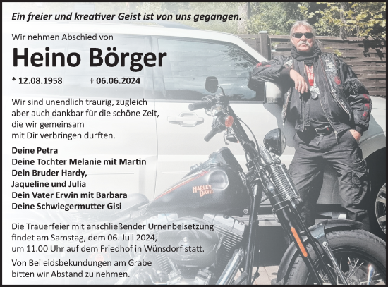 Traueranzeige von Heino Börger von Märkische Oderzeitung