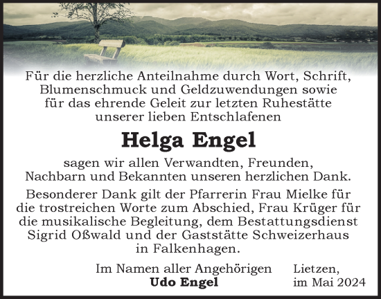 Traueranzeige von Helga Engel von Märkische Oderzeitung