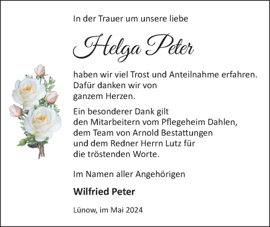 Traueranzeige von Helga Peter von Märkische Oderzeitung