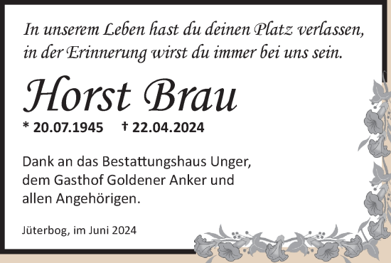 Traueranzeige von Horst Brau von Märkische Oderzeitung