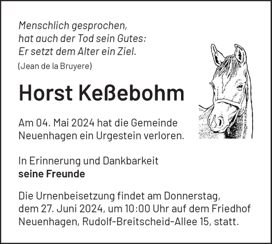 Traueranzeige von Horst Keßebohm von Märkische Oderzeitung