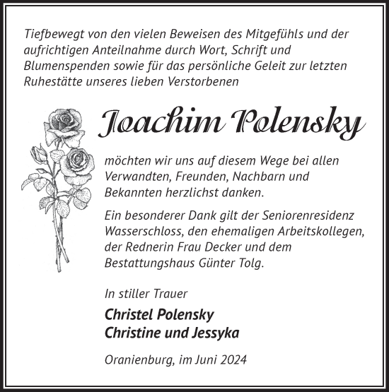 Traueranzeige von Joachim Polensky von Märkische Oderzeitung