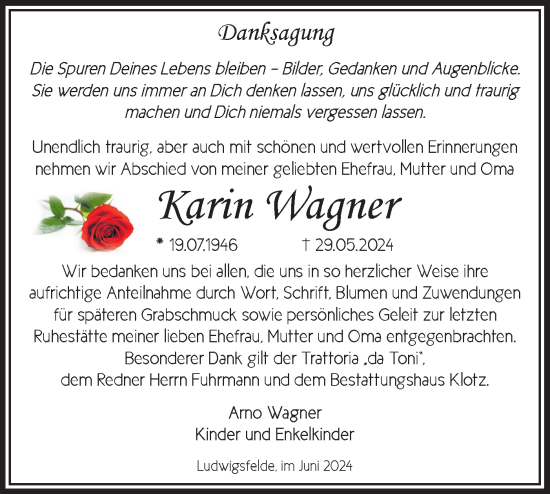 Traueranzeige von Karin Wagner von Märkische Oderzeitung