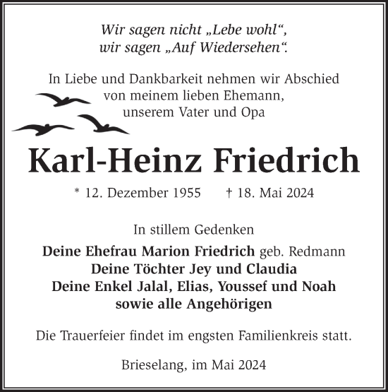 Traueranzeige von Karl-Heinz Friedrich von Märkische Oderzeitung