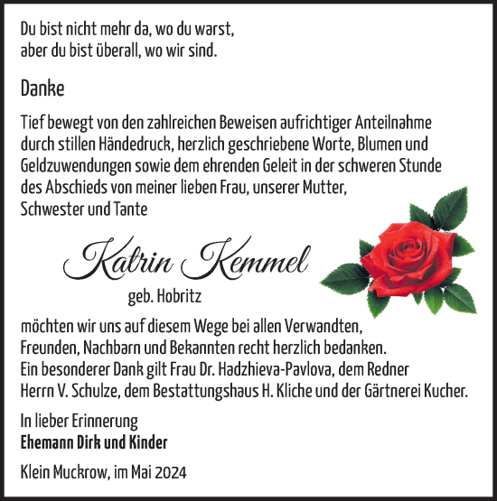 Traueranzeige von Katrin Kemmel von Märkische Oderzeitung