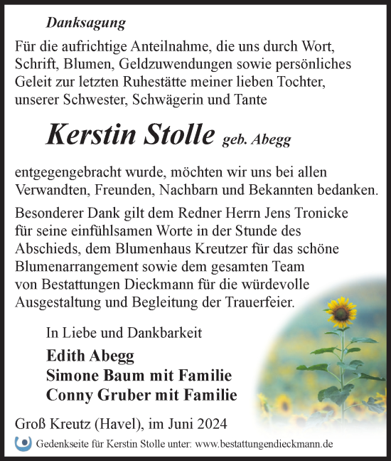 Traueranzeige von Kerstin Stolle von Märkische Oderzeitung