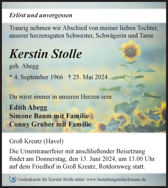 Traueranzeige von Kerstin Stolle von Märkische Oderzeitung