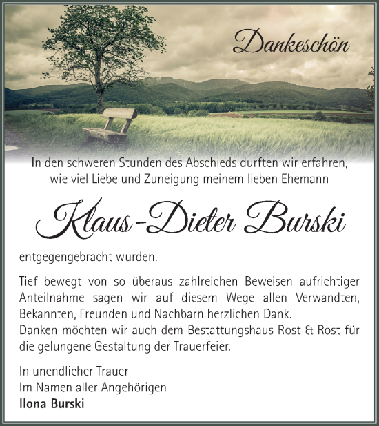 Traueranzeige von Klaus-Dieter Burski von Märkische Oderzeitung