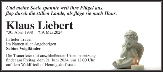 Traueranzeige von Klaus Liebert von Märkische Oderzeitung