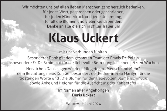 Traueranzeige von Klaus Uckert von Märkische Oderzeitung