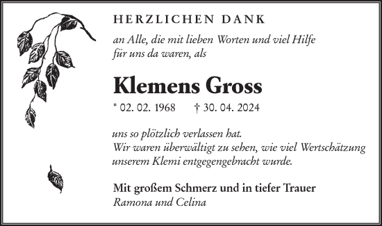 Traueranzeige von Klemens Gross von Märkische Oderzeitung