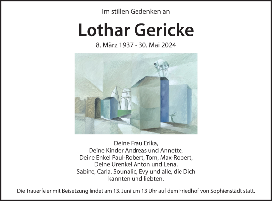 Traueranzeige von Lothar Gericke von Märkische Oderzeitung