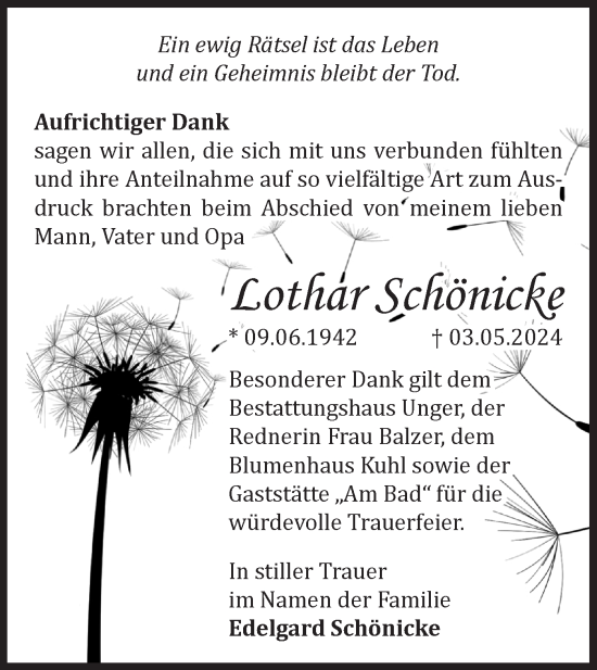 Traueranzeige von Lothar Schönicke von Märkische Oderzeitung