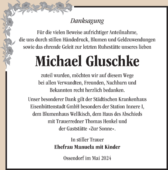 Traueranzeige von Michael Gluschke von Märkische Oderzeitung