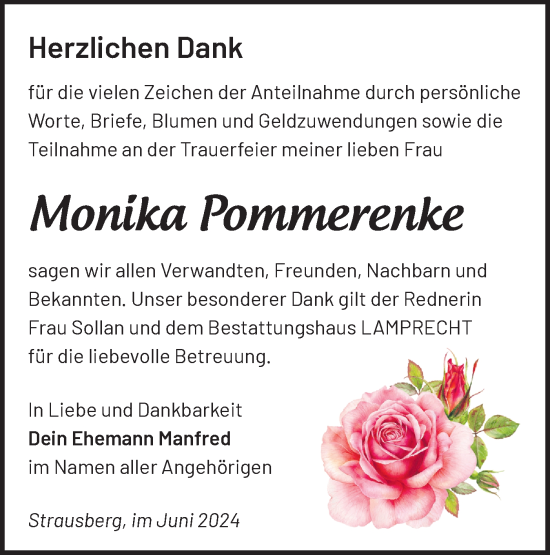 Traueranzeige von Monika Pommerenke von Märkische Oderzeitung