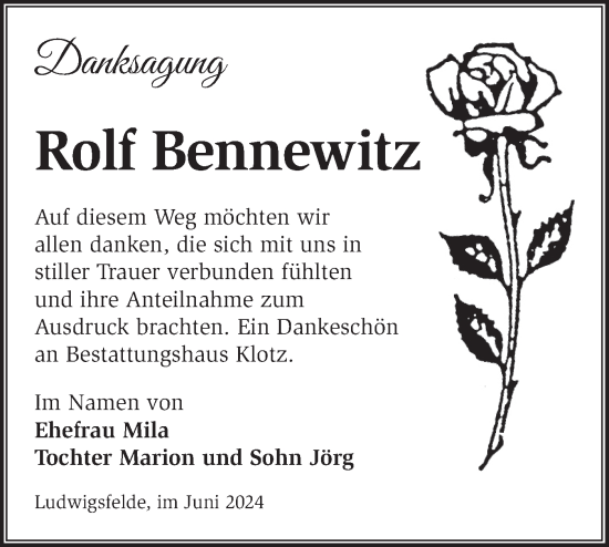 Traueranzeige von Rolf Bennewitz von Märkische Oderzeitung