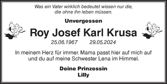 Traueranzeige von Roy Josef Karl Krusa von Märkische Oderzeitung