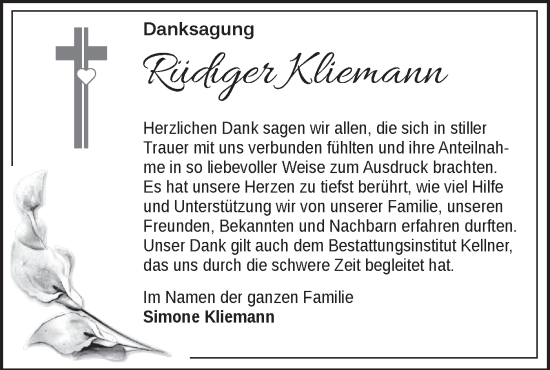Traueranzeige von Rüdiger Kliemann von Märkische Oderzeitung