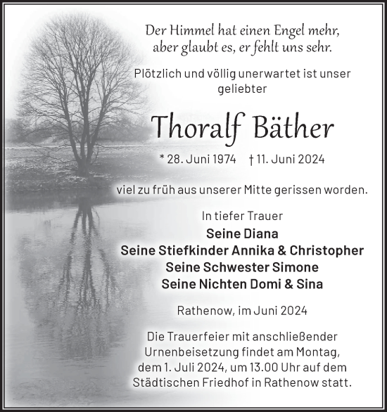 Traueranzeige von Thoralf Bäther von Märkische Oderzeitung