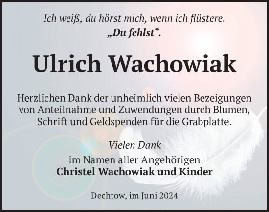 Traueranzeige von Ulrich Wachowiak von Märkische Oderzeitung