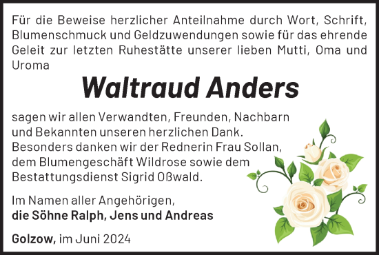 Traueranzeige von Waltraud Anders von Märkische Oderzeitung