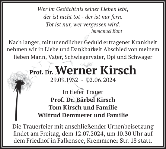 Traueranzeige von Werner Kirsch von Märkische Oderzeitung