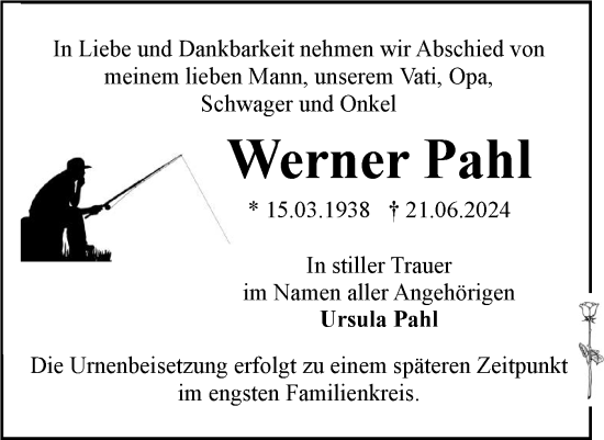 Traueranzeige von Werner Pahl von Märkische Oderzeitung