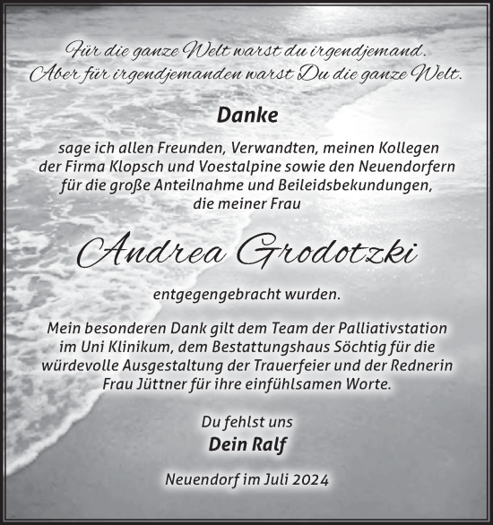 Traueranzeige von Andrea Grodotzki von Märkische Oderzeitung