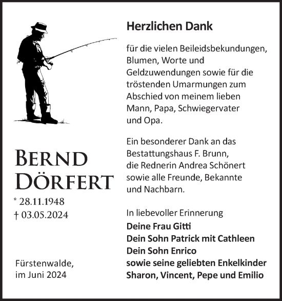 Traueranzeige von Bernd Dörfert von Märkische Oderzeitung