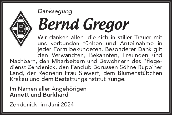 Traueranzeige von Bernd Gregor von Märkische Oderzeitung